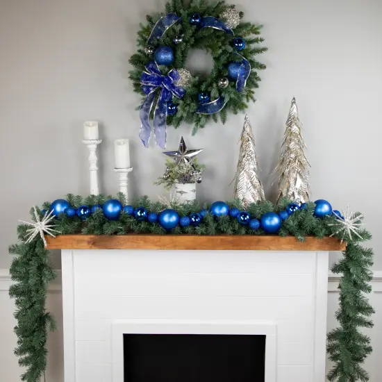 Northlight 3-Finish Shatterproof Ball Christmas Garland - 6'x 4" - Blue- Unlit {3}