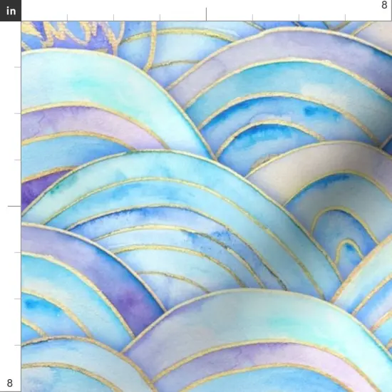 Various Fabrics by the Yard or Fat Quarter Watercolor Waves Sea Serpent Mythical Fantasy Dragon Pale Blue Lilac Custom Printed Fabric by Spoonflower {4}