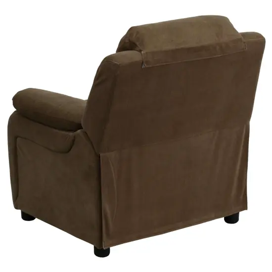 Emma and Oliver Deluxe Padded Contemporary Kids Recliner with Storage Arms Brown Microfiber {3}