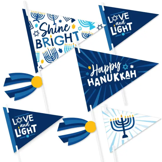 Big Dot of Happiness Hanukkah Menorah - Triangle Chanukah Holiday Party Photo Props - Pennant Flag Centerpieces - Set of 20 {1}