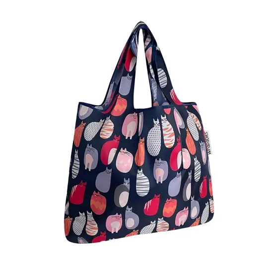 Wrapables Small Foldable Tote Nylon Reusable Grocery Bags Stylish Kitties {1}