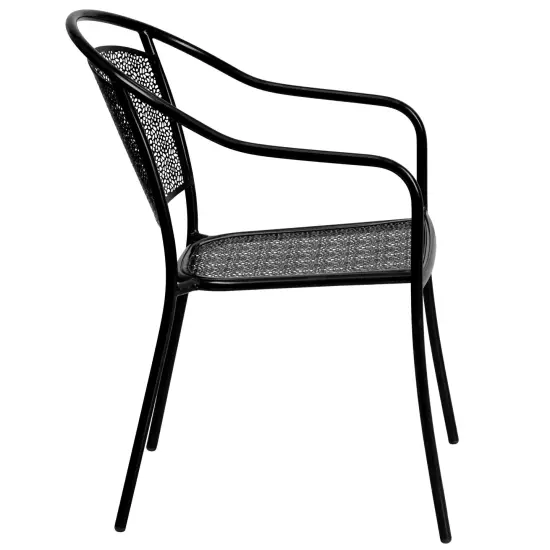 Emma and Oliver Commercial Grade Colorful Metal Patio Arm Chair with Round Back Black {5}