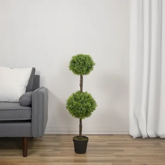 Northlight 36" Green Double Sphere Artificial Boxwood Topiary Potted Plant {3}