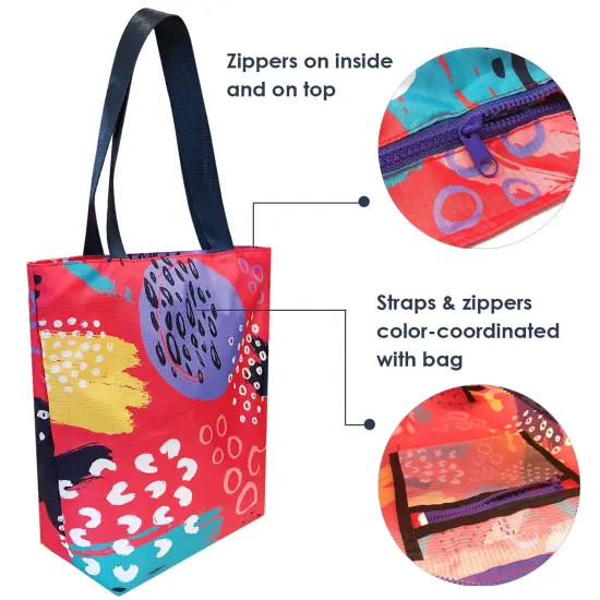 Wrapables Carryall Shopping Travel Tote Bag with Durable Ripstop Polyester - Foldable, Waterproof, and OEKO-TEX Certified Small, Bright Retro {4}