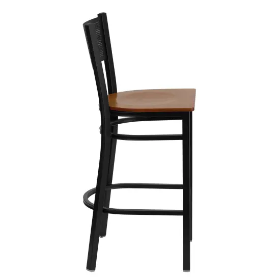 Emma and Oliver Grid Back Metal Restaurant Dining Barstool BurgVYL/BlackMetal {9}