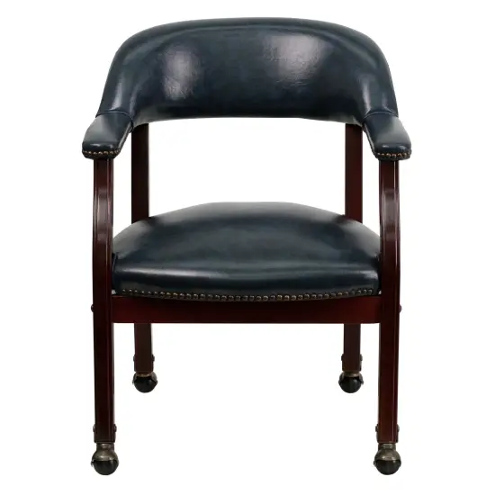 Emma and Oliver Conference Chair with Accent Nail Trimand Casters Navy Vinyl {3}