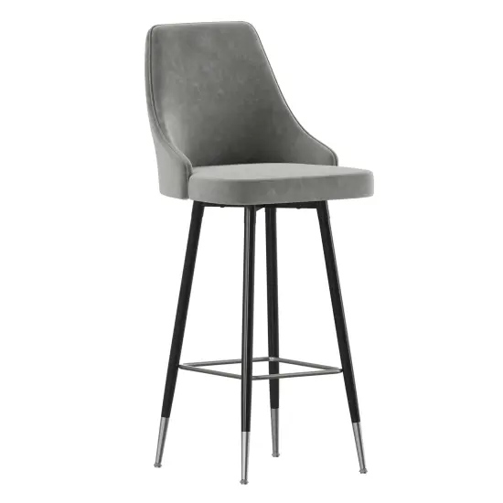 Merrick Lane Petra Modern Upholstered Dining Stools with Chrome Accented Metal Frames and Footrests Gray {1}