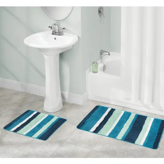 mDesign Striped Microfiber Bathroom Spa Mat Rugs/Runner, Set of 3 {2}