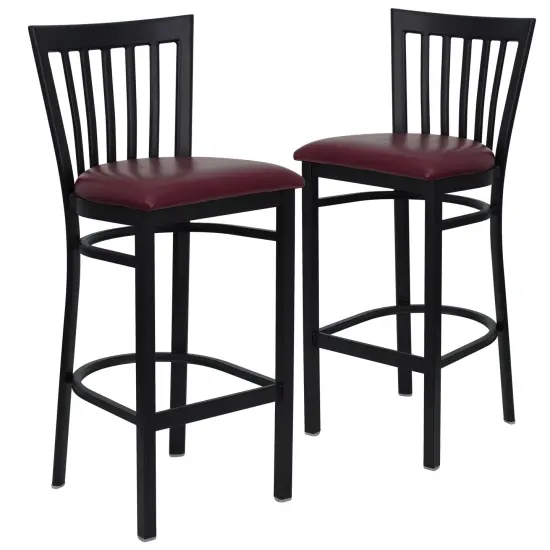 Emma and Oliver 2 Pack School House Back Metal Restaurant Barstool BlackVYL/BlackMetal {6}
