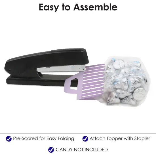 Big Dot of Happiness Purple Stripes - DIY Simple Party Clear Goodie Favor Bag Labels - Candy Bags with Toppers - Set of 24 {6}