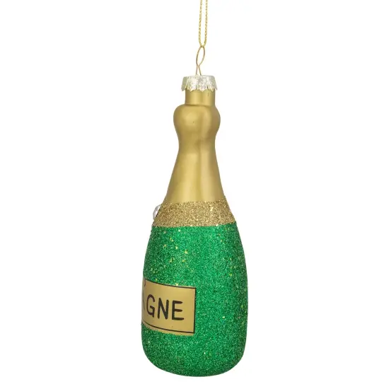 Northlight 5" Gold and Green Glass Champagne Bottle Christmas Ornament {5}