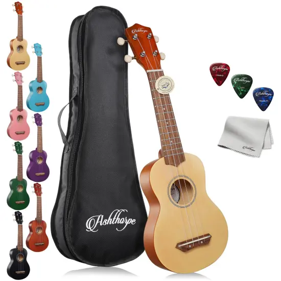 Ashthorpe Soprano Ukulele for Beginners, 21-inch 4 String Uke Starter Bundle Kit for Kids with Gig Bag, Cloth, and Picks {7}