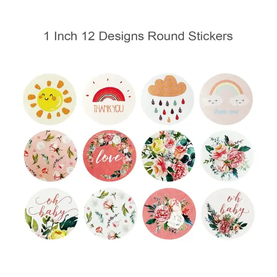 Wrapables 1 Inch Reward, Birthday, Thank You Stickers for Teachers, Students, Classrooms, Party Favors, Gifts, Boxes & Bags (1000pcs) Weather & Floral {2}