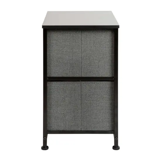Emma and Oliver 2 Drawer Storage Stand with Wood Top & Dark Fabric Pull Drawers Black/Gray {5}