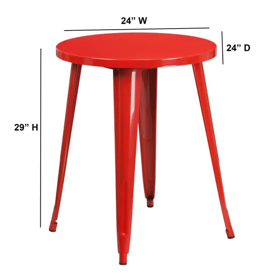 Merrick Lane Calgary 24" Round Metal Table for Indoor and Outdoor Use Red {4}