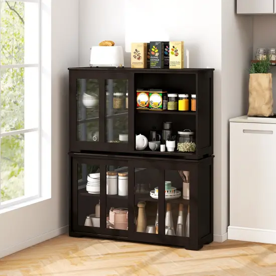 Costway 2-Door Stackable Buffet Sideboard Set of 2 with Sliding Tempered Glass Doors Black/Coffee/Gray/White {9}