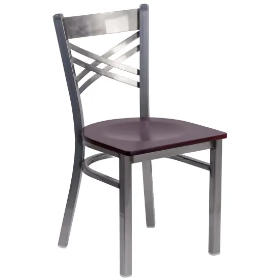 Emma and Oliver Clear Coated "X" Back Metal Restaurant Dining Chair Mahogany/ClearCoated {1}