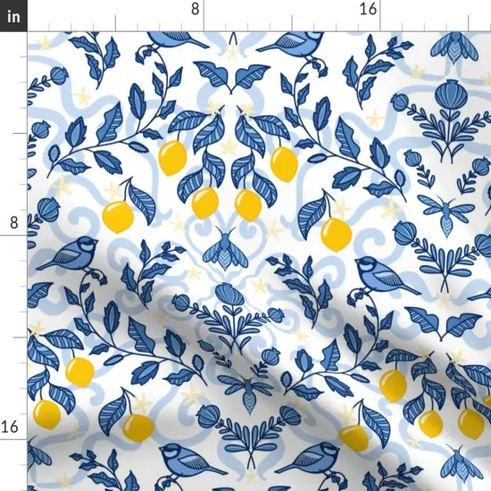 Various Fabrics by the Yard or Fat Quarter Botanical Citrus Lemon White Blue Whimsical Custom Printed Fabric by Spoonflower {2}