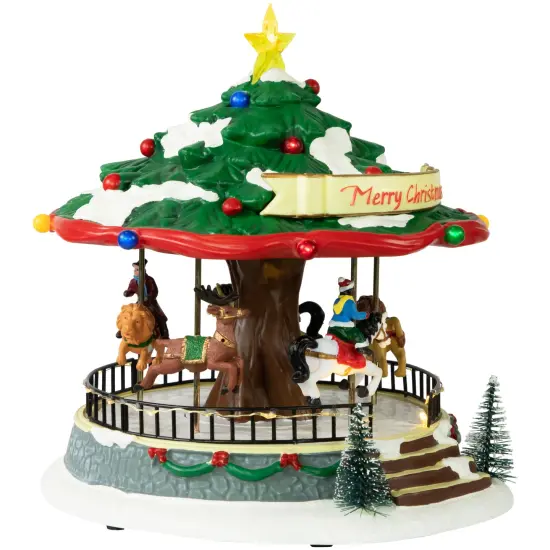 Northlight LED Lighted Musical and Animated Christmas Carousel Village Display - 10.5" Green {7}