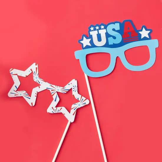 Big Dot of Happiness Firecracker 4th of July Glasses - Paper Card Stock Red, White and Royal Blue Party Photo Booth Props Kit - 10 Count {3}