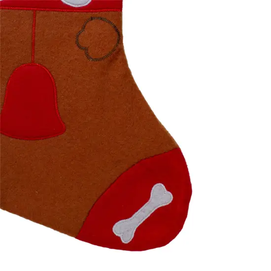 Northlight 17" Red and Brown "DOG" Embroidered Christmas Stocking with Cuff {5}