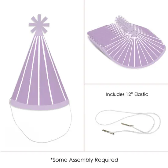 Big Dot of Happiness Purple Stripes - Cone Happy Birthday Party Hats for Kids and Adults - Set of 8 (Standard Size) {6}