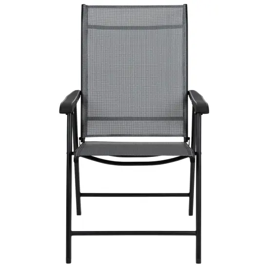 Emma and Oliver Outdoor Folding Patio Sling Chair / Portable Chair (2 Pack) Gray {3}