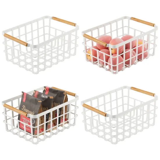mDesign Metal Food Organizer Storage Bins with Bamboo Handles - 4 Pack {1}