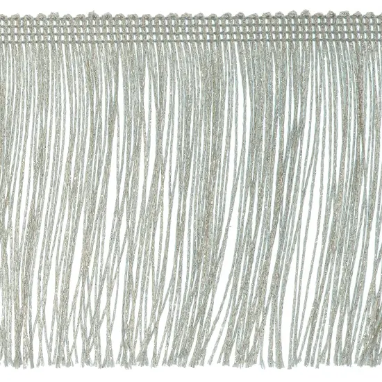 5 Yards of 18" Glitter Chainette Fringe Trim | 5 yard cut Metallic Silver {1}