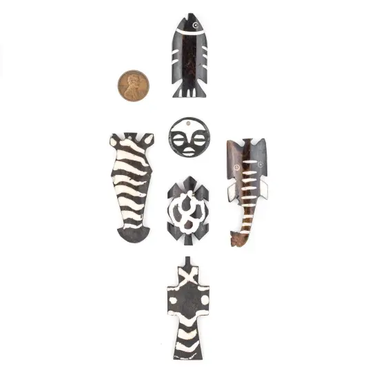 The Bead Chest 6 Pendant Bundle: Kenya Batik Bone African Black and White Handmade {2}