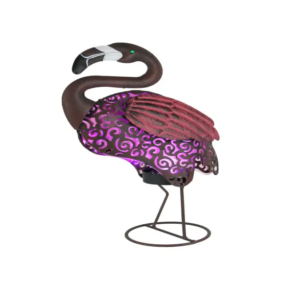 Pink Flamingo Metal Art Filigree LED Lighted Solar Garden Statue {1}