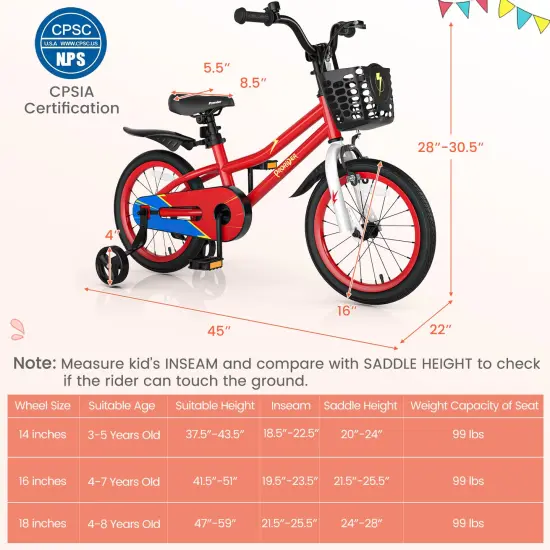 16 Inch Kid's Bike with Removable Training Wheels Red {3}