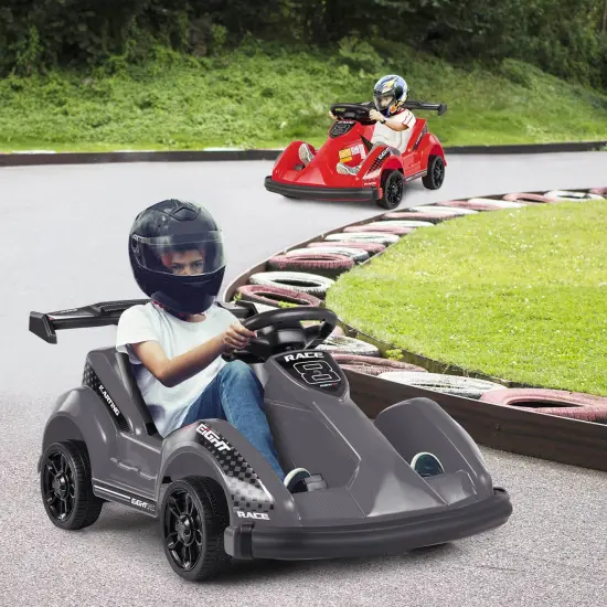 Electric Ride-On Go-Cart with Remote Control and Safety Belt Black {4}