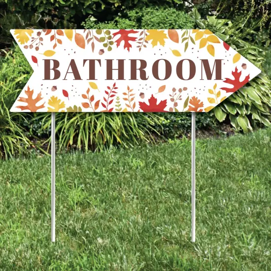 Big Dot of Happiness Fall Foliage Wedding Bathroom Signs - Autumn Leaves Wedding Sign Arrow - Double Sided Directional Yard Signs - Set of 2 {3}