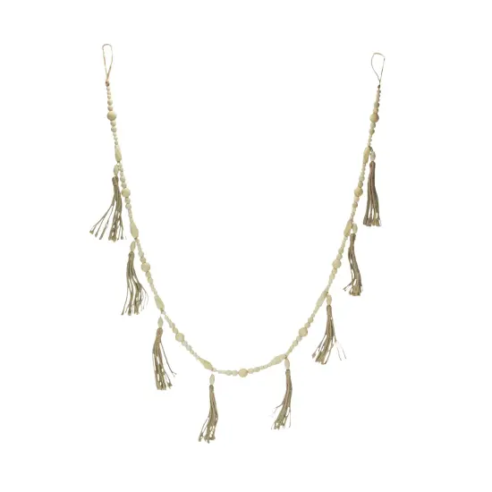 Bohemian Style Wooden Bead and Jute Rope Tassel Hanging Garland Boho {1}