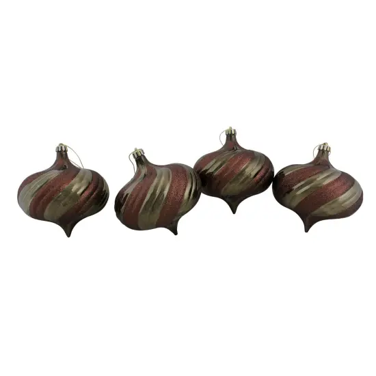 DAK 4ct Mocha Brown Swirl Shatterproof 2-Finish Onion Drop Christmas Ornaments 5.75" (150mm) {3}