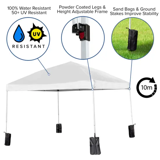 Emma and Oliver Ukko 10'x10'Weather Resistant, UV Coated Pop Up Canopy Tent with Sandbags and Wheeled Case White {2}
