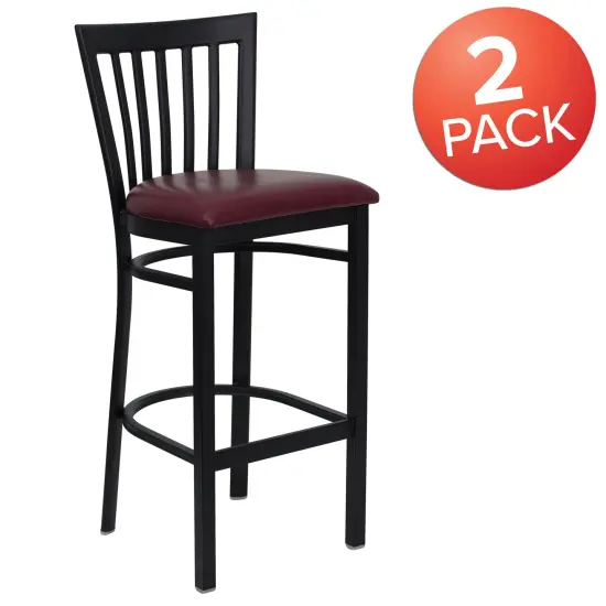 Emma and Oliver 2 Pack School House Back Metal Restaurant Barstool BlackVYL/BlackMetal {10}
