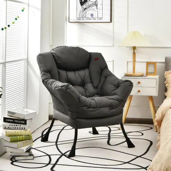 Modern Polyester Fabric Lazy Chair with Side Pocket and Tufted Design Perfect for Any Corner Grey {5}