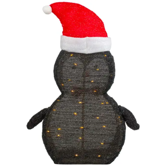 Northlight 28" LED Lighted Tinsel Penguin in Santa Hat Outdoor Christmas Decoration Black {7}