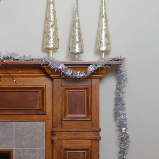 Northlight Artificial Shiny Tinsel Christmas Garland - 25' x 3" - Silver {4}