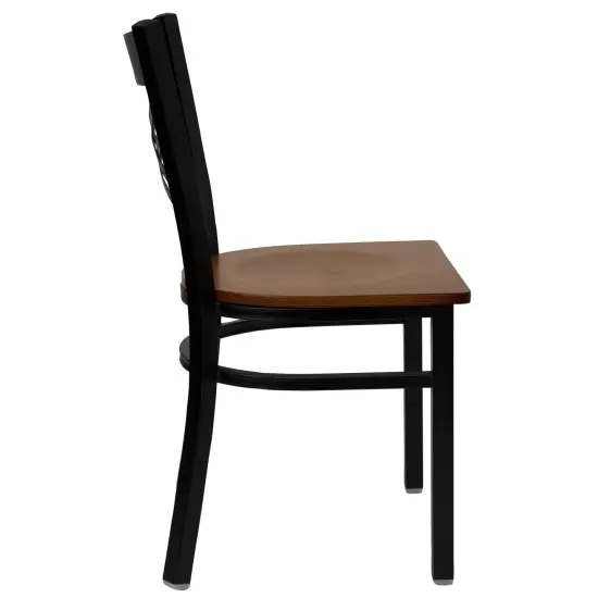 Emma and Oliver "X" Back Metal Restaurant Dining Chair Walnut/BlackMetal {9}