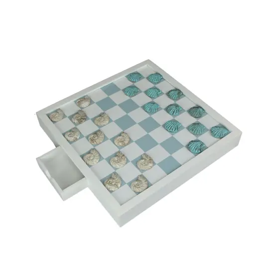 Coastal Themed Seashell Checkers Set With Game Board 13 Inches {3}