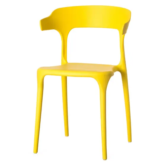 Modern Plastic Outdoor Dining Chair with Open U Shaped Back Single Yellow {7}