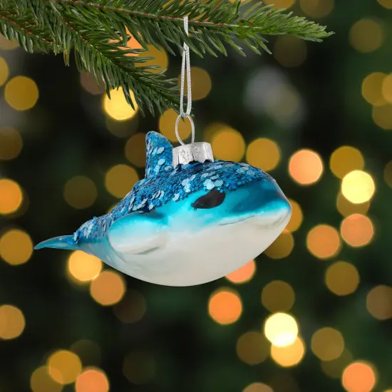 Northlight Dolphin Glittered Glass Christmas Hanging Ornament - 4.75" - Sea Blue and White {3}