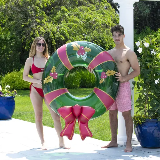 Swimline 42" Christmas Wreath with Bow Inflatable Pool Inner Tube Ring Green {5}