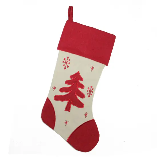 Northlight Embroidered Tree with Snowflakes Christmas Stocking - 18" Red {1}