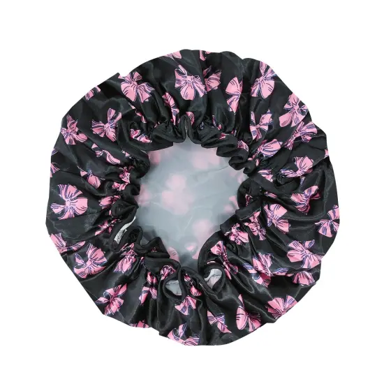Wrapables Reusable Women's Waterproof Shower Caps for Long Hair Pink Bows {2}