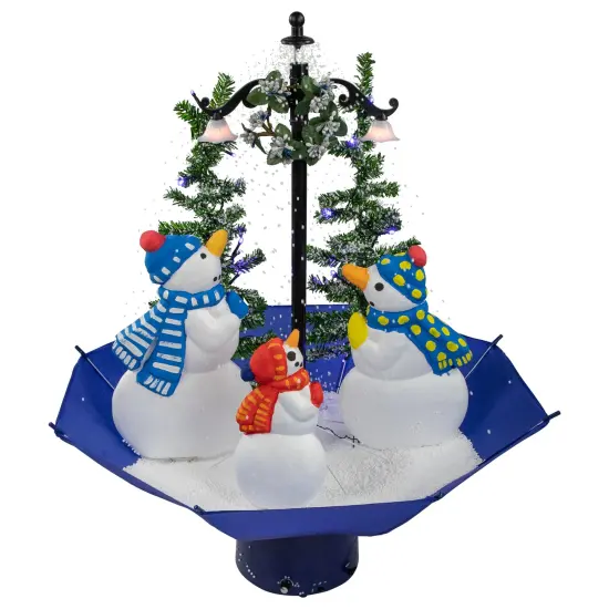 Northlight 30" Lighted Musical Snowing Snowman Family in Umbrella Base Christmas Decoration Red {1}