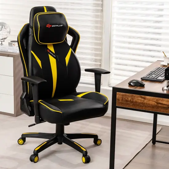 Goplus Gaming Chair 360&deg; Swivel Computer Reclining Height Adjustable 2D Armrest Yellow {2}